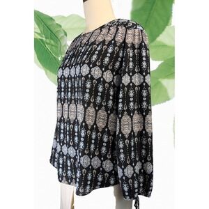 Cato 18/20W Black Multicolor Geometric‎ Print Long Sleeve Keyhole Blouse Shirt